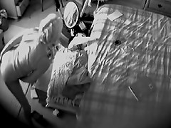 Amateur blonde masturbates in front of security cam