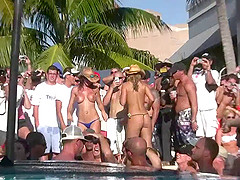 Topless chicks in thong party in the outdoor public fete