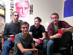 Skinny gay guy with glasses enjoying a hardcore gangbang