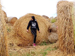 Amazing solo model drives herself crazy with a toy outdoors