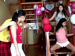 Hot sex party orgy with blond teen getting fucked by two studs and facial