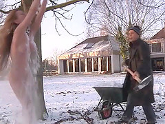 Blonde babe with a fetish fingered outdoors