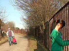 Wild teen with a curvy body getting her pussy licked by an old man in public