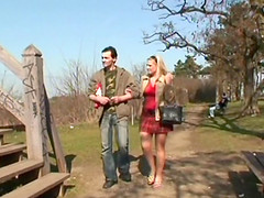 Smiley cowgirl does not mind getting screwed in the park