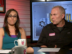 Two babes get interviewed then get out a strapon and fuck