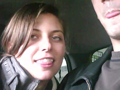 Kinky babe with long dark hair sucking a stranger's cock in his car