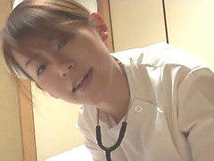Stocking-clad Asian nurse with a fantastic body enjoying a hardcore vibrator fuck