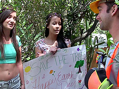 Horny teen meet a construction worker and have sex in the forest