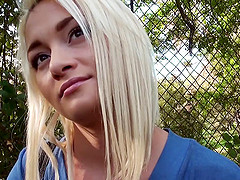 Super pretty blonde teen sucks and fucks in the woods