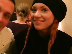 Cute Pigtailed Redhead Is Fucked In A Public Bathroom