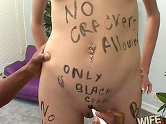 Black guy writes on a white woman then fucks her mouth