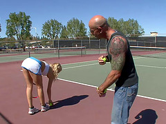 Tight tennis girl with nipple rings fucks a big cock guy