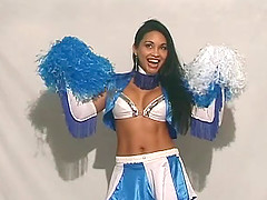 Fit cheerleader beauty fucking a dildo into her wet pussy