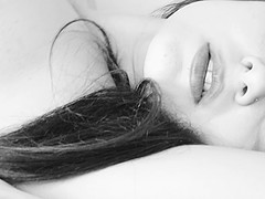 Black and white video of a cute chick with a hairy pussy