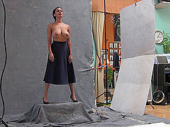 Chick in a long skirt has a sexy set of big tits to show off