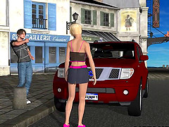 Short haired 3D cartoon babe sucks and fucks outdoors
