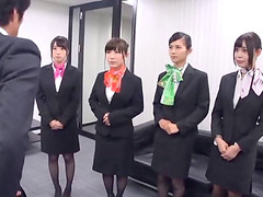 Suit-wearing Japanese chicks having a huge penetration orgy