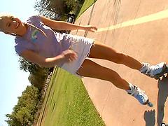 Sports blonde in miniskirt getting pounded hardcore while moaning