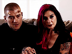 Flamboyant babes with lots of tattoos going crazy over the hard cock
