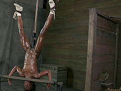 Upside down ebony chick craves a master's stiff boner