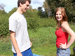 Busty Charlotte impales herself on the cock in the wilderness