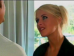 Blonde April pussy throbbed till the guy cums on her tits