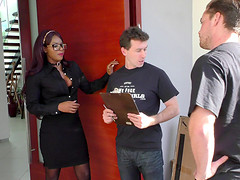 Ebony hottie gets double teamed by horny white studs