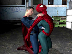 3D cartoon Spiderman getting fucked anally in a back alley