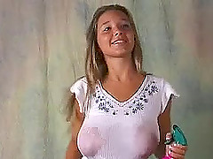 Busty teen with wet top