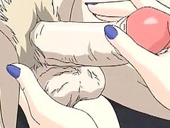 Shemale hentai gets handjob and cumshot