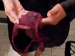 Hot Chick scents her used panty in the pussy