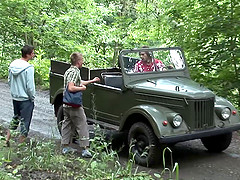 Dick craving guys join a fellow for an outdoor threesome game
