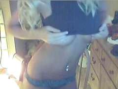 Tight tits blonde with navel piercing demonstrates her gorgeous body