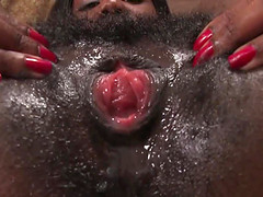 Beneath that black brillo of a bush, Nina Devons pussy is always horny.