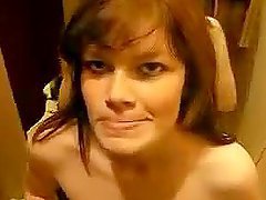 Cute brunette girl sucks a small dick right here