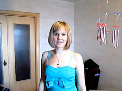 Blonde wife in dress gives a blowjob