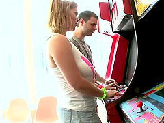 Two Guys Enjoy a Blonde's Big Knockers and Pussy in Threesome