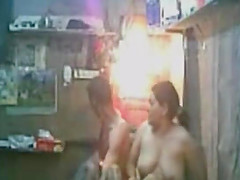 hot Arab wife with plump natural boobs gets her hairy pussy fucked by her hubby