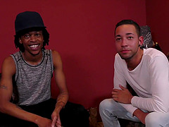 Black gay guy jerks himself off while getting ass fucked