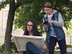 Brunette girl Kastiel Cherry finally gets to play with a hard dong