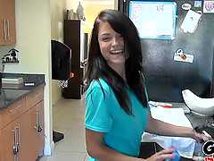 Petite teen Kaisey Dean takes off her panties and strokes her pussy