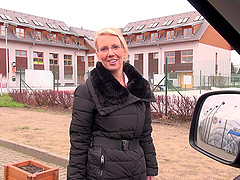 nerdy blonde MILF Luci gets penetrated hardcore in a car