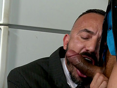 Horny gay Alessio Romero feeds his asshole with a friend's hard pecker
