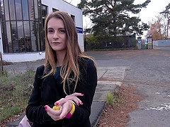 Blonde teen Adelle picked up on the street and fucked in a car