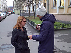 Karry Slot gets missionary fucked and cum sprayed while wearing glasses