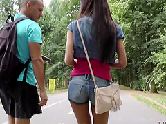 Cuckold watches how his girlfriend fucks for money in park