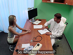 Cute blonde Amber Deen rides a doctor's shaft like no one before