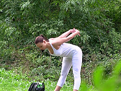 Outdoor sex in the woods with attractive girl Morgan on HD video