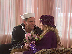 Blonde wife Monica Mayhem fucked by her navy husband in uniform
