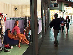 Rough anal sex with my beauty woman at the public shopping mall window
